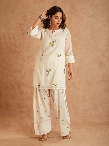 Off-White Pastel Flora Palazzo Suit